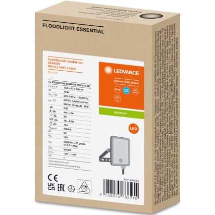 Ledvance - Holofote exterior LED com sensor FLOODLIGHT LED/10W/230V 4000K IP65