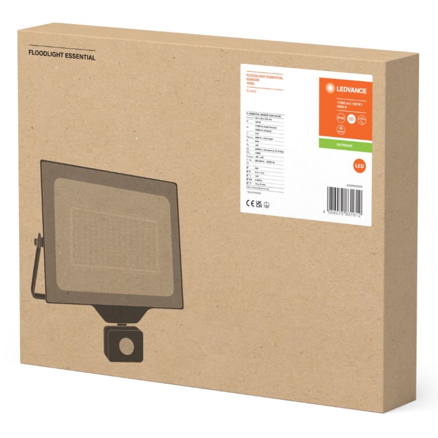 Ledvance - LED Holofote exterior de parede com sensor FLOODLIGHT ESSENTIAL LED/150W/230V IP65