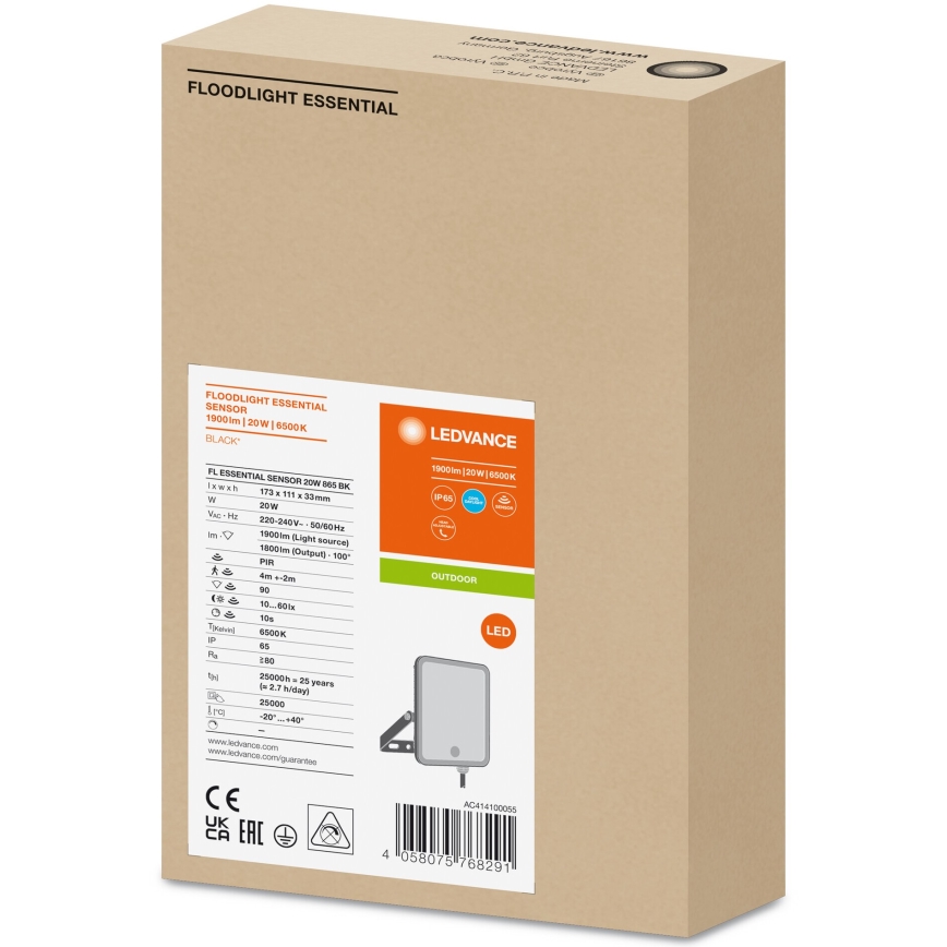 Ledvance - Holofote exterior LED com sensor FLOODLIGHT LED/20W/230V 6500K IP65