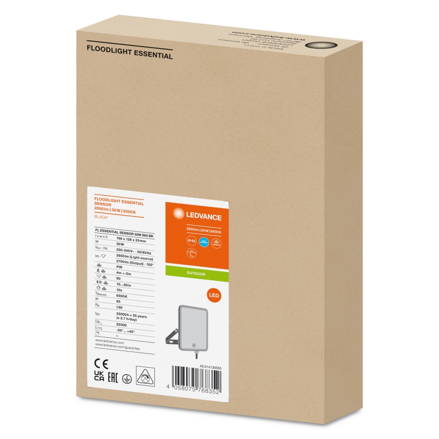 Ledvance - Holofote exterior LED com sensor FLOODLIGHT LED/30W/230V 6500K IP65