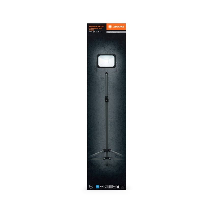 Ledvance - Holofote LED com regulação com um suporte WORKLIGHT TRIPOD LED/20W/3,7V 1500 mAh IP54