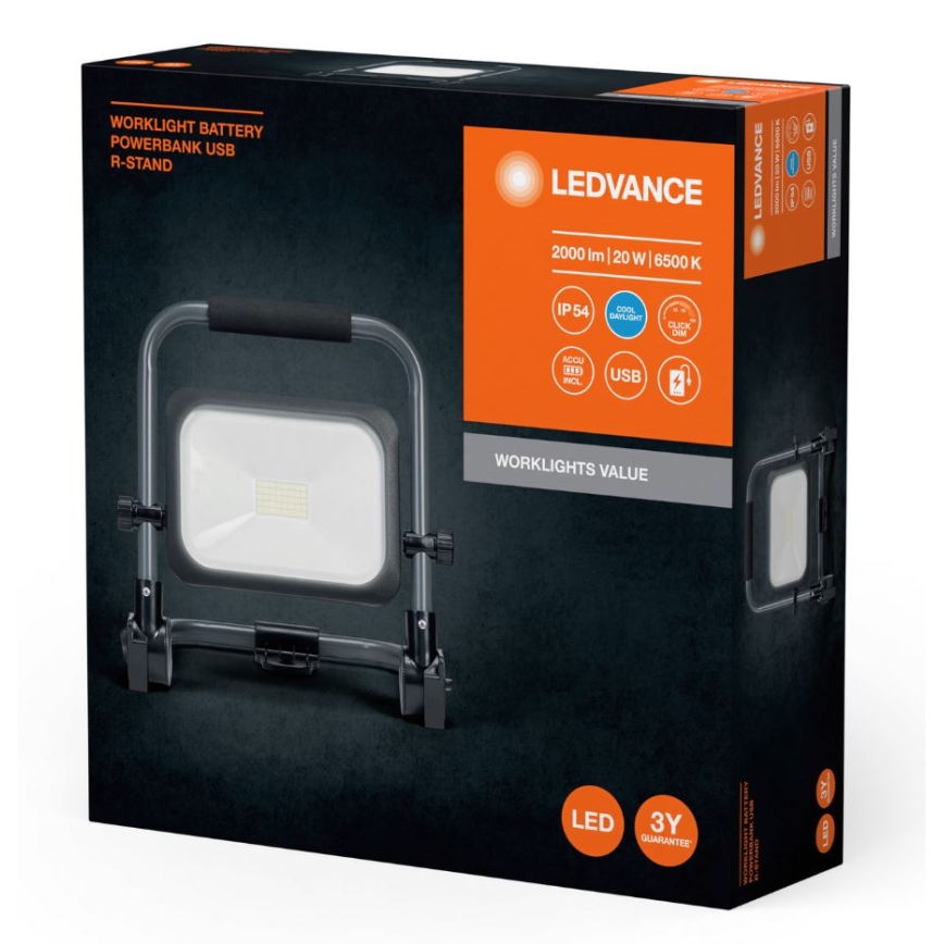 Ledvance - LED Regulação exterior rechargeable holofote WORKLIGHT BATTERY LED/20W/5V IP54