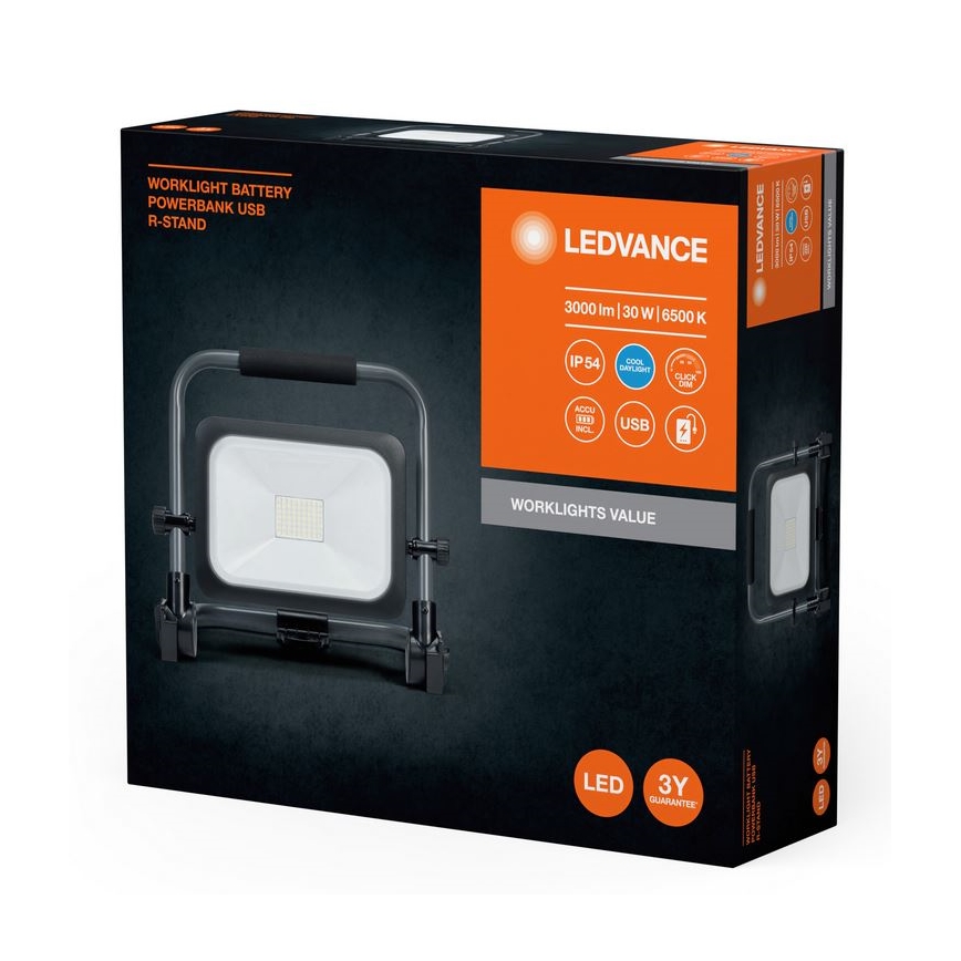 Ledvance - LED Regulação exterior rechargeable holofote WORKLIGHT BATTERY LED/30W/5V IP54