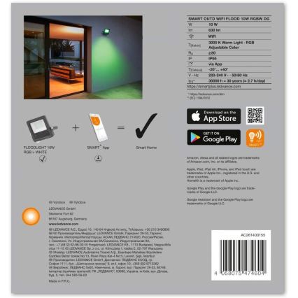 Ledvance - Holofote LED RGBW SMART+ FLOOD LED/10W/230V IP65 Wi-Fi