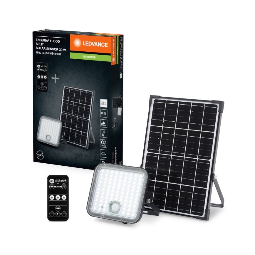 Ledvance - Holofote solar LED regulável com sensor FLOOD SPLIT LED/30W/6,4V IP65 + comando
