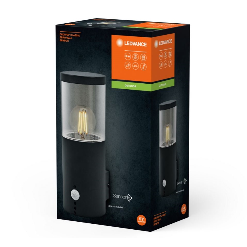 Ledvance - Iluminação de parede exterior com sensor EBRO 1xE27/20W/230V IP44