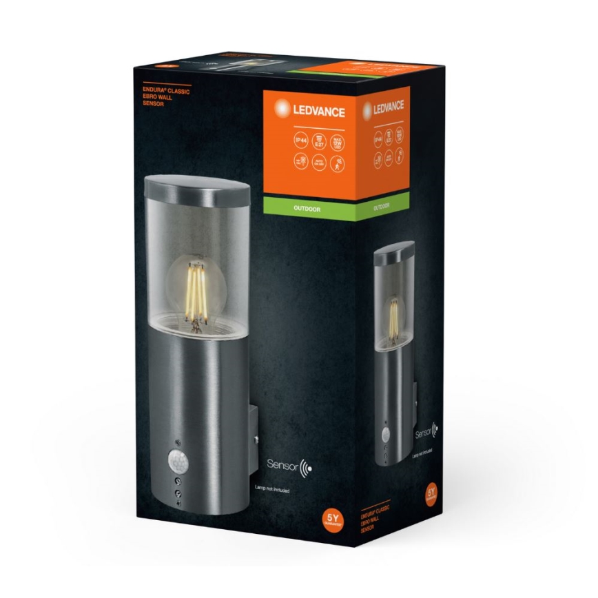 Ledvance - Iluminação de parede exterior com sensor EBRO 1xE27/20W/230V IP44