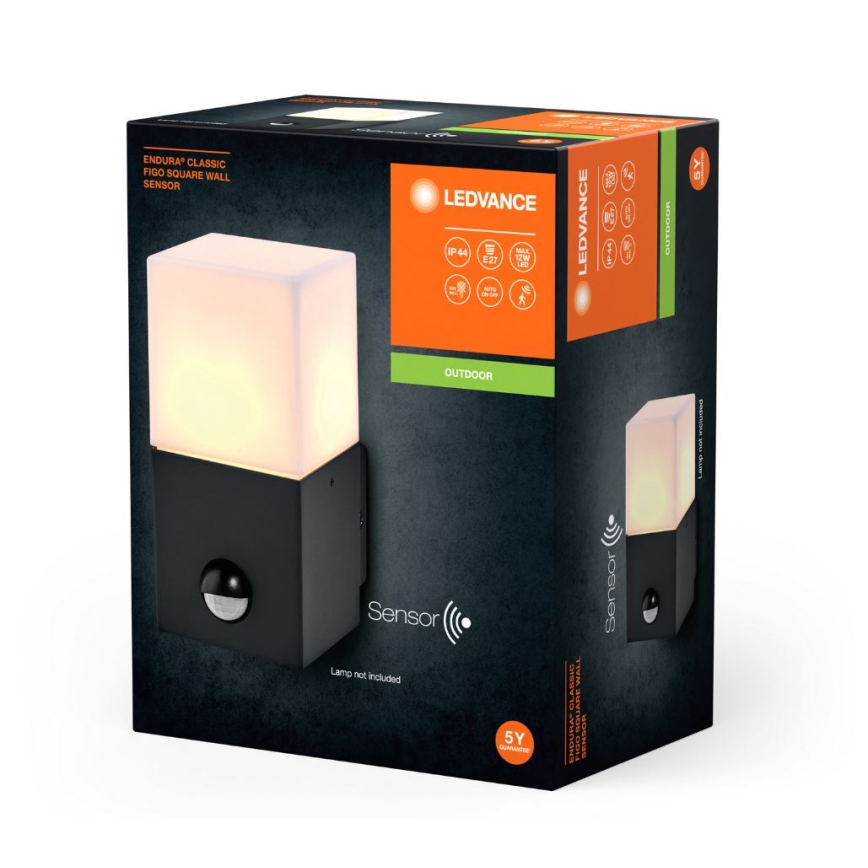 Ledvance - Iluminação de parede exterior com sensor FIGO SQUARE 1xE27/20W/230V