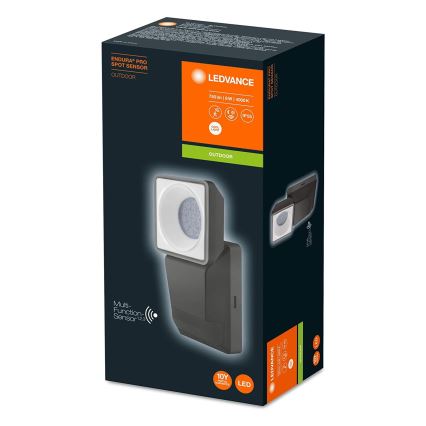 Ledvance - Iluminação de parede exterior LED com sensor  SPOT LED/8W/230V IP55 preta