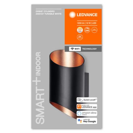 Ledvance - Iluminação de parede LED com regulação SMART+ CYLINDRO LED/12W/230V 3000-6500K Wi-Fi black