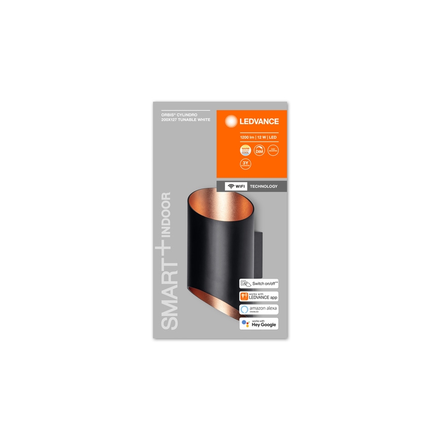 Ledvance - Iluminação de parede LED com regulação SMART+ CYLINDRO LED/12W/230V 3000-6500K Wi-Fi black