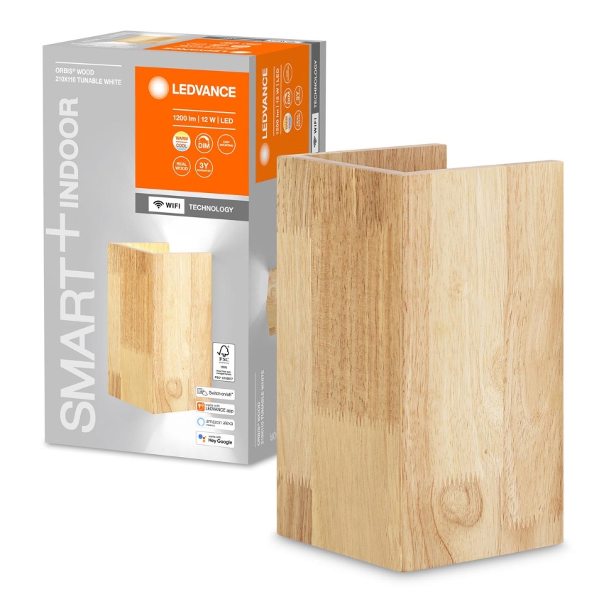 Ledvance - Iluminação de parede LED com regulação SMART+ WOOD LED/12W/230V 3000-6500K Wi-Fi