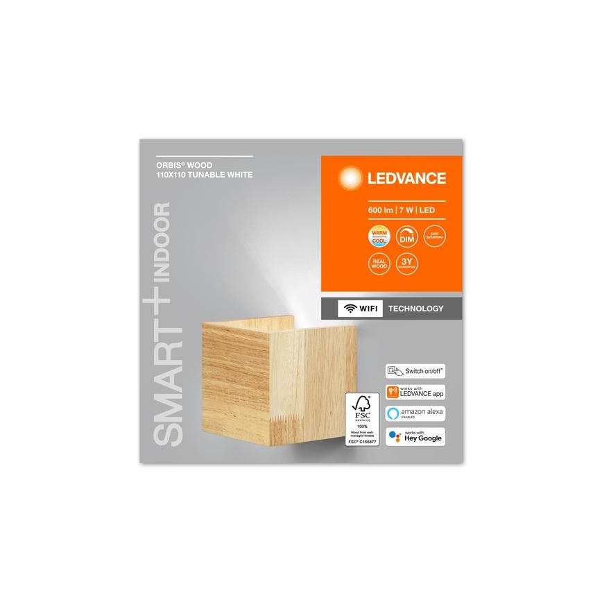 Ledvance - Iluminação de parede LED com regulação SMART+ WOOD LED/7W/230V 3000-6500K Wi-Fi