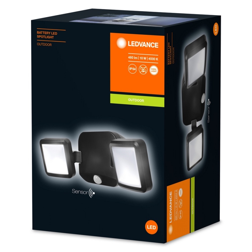 Ledvance - Iluminação de parede LED exterior com sensor BATTERY 2xLED/10W/4xD IP54