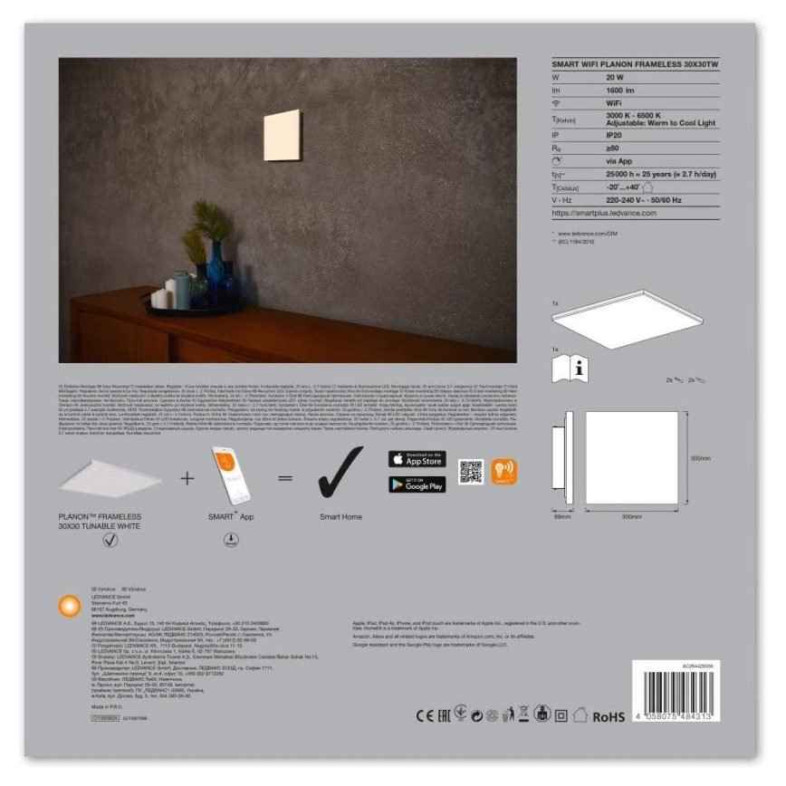 Ledvance - Iluminação de teto LED com regulação SMART+ FRAMELESS LED/20W/230V 3,000K-6,500K Wi-Fi