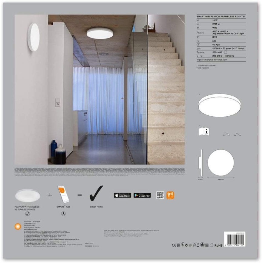 Ledvance - Iluminação de teto LED com regulação SMART+ FRAMELESS LED/28W/230V 3,000K-6,500K Wi-Fi