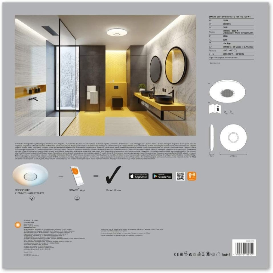 Ledvance - Iluminação de teto LED com regulação SMART+ KITE LED/24W/230V 3,000K-6,500K Wi-Fi