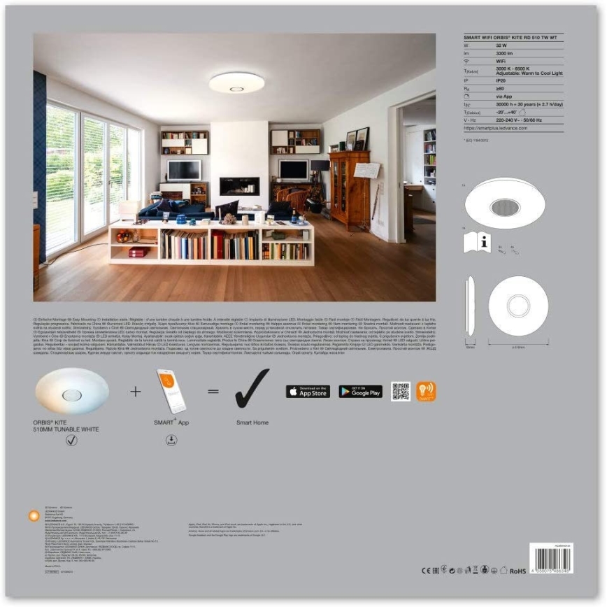 Ledvance - Iluminação LED com regulação SMART+ KITE LED/32W/230V 3,000K-6,500K Wi-Fi