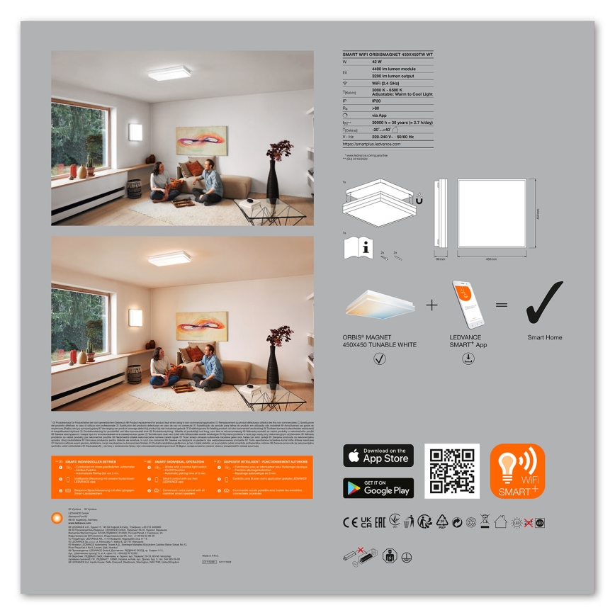 Ledvance - Iluminação de teto LED com regulação SMART+ MAGNET LED/42W/230V 3000-6500K Wi-Fi