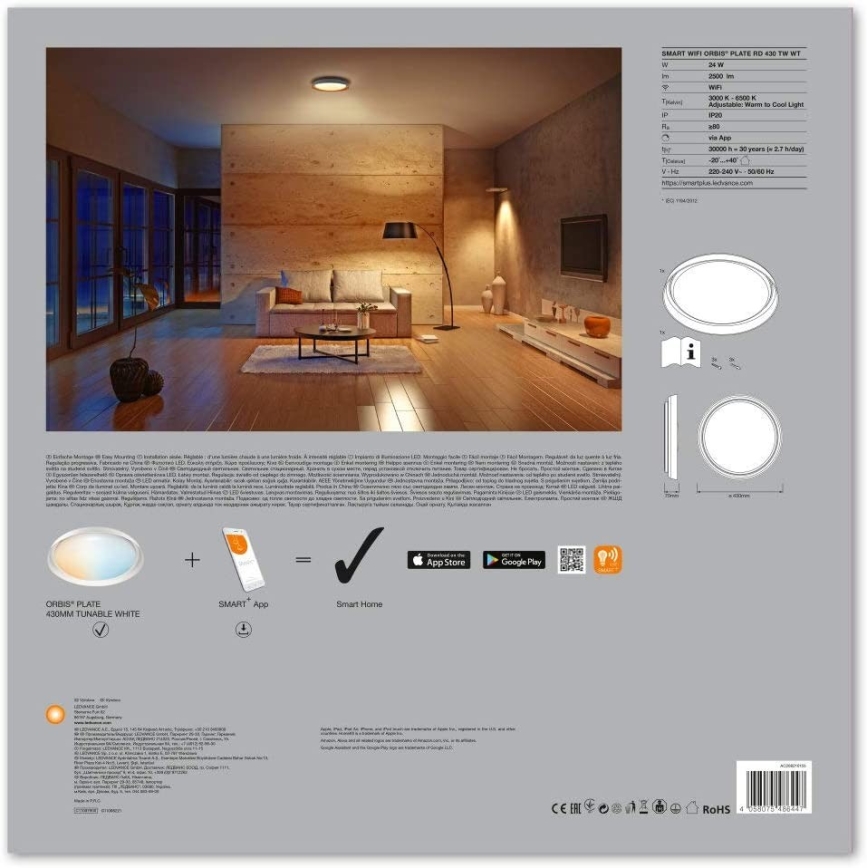 Ledvance - Iluminação LED com regulação SMART+ PLATE LED/24W/230V 3,000K-6,500K Wi-Fi