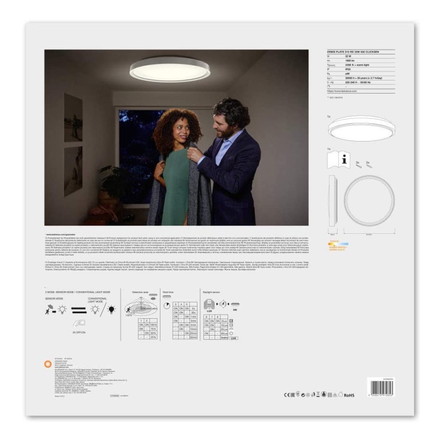 Ledvance - Iluminação de teto LED com sensor PLATE LED/32W/230V 3000K