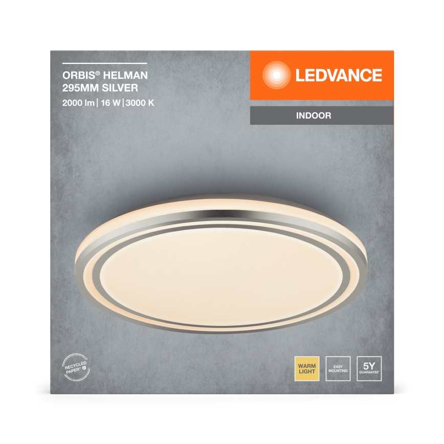 Ledvance - Iluminação de teto LED ORBIS HELMAN LED/16W/230V diâmetro 29,5 cm prateado
