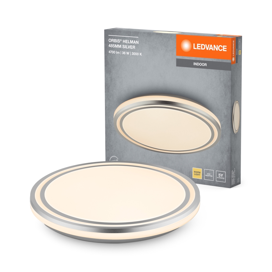 Ledvance - Iluminação de teto LED ORBIS HELMAN LED/36W/230V diâmetro 48,5 cm prateado