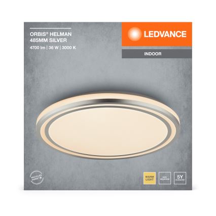 Ledvance - Iluminação de teto LED ORBIS HELMAN LED/36W/230V diâmetro 48,5 cm prateado