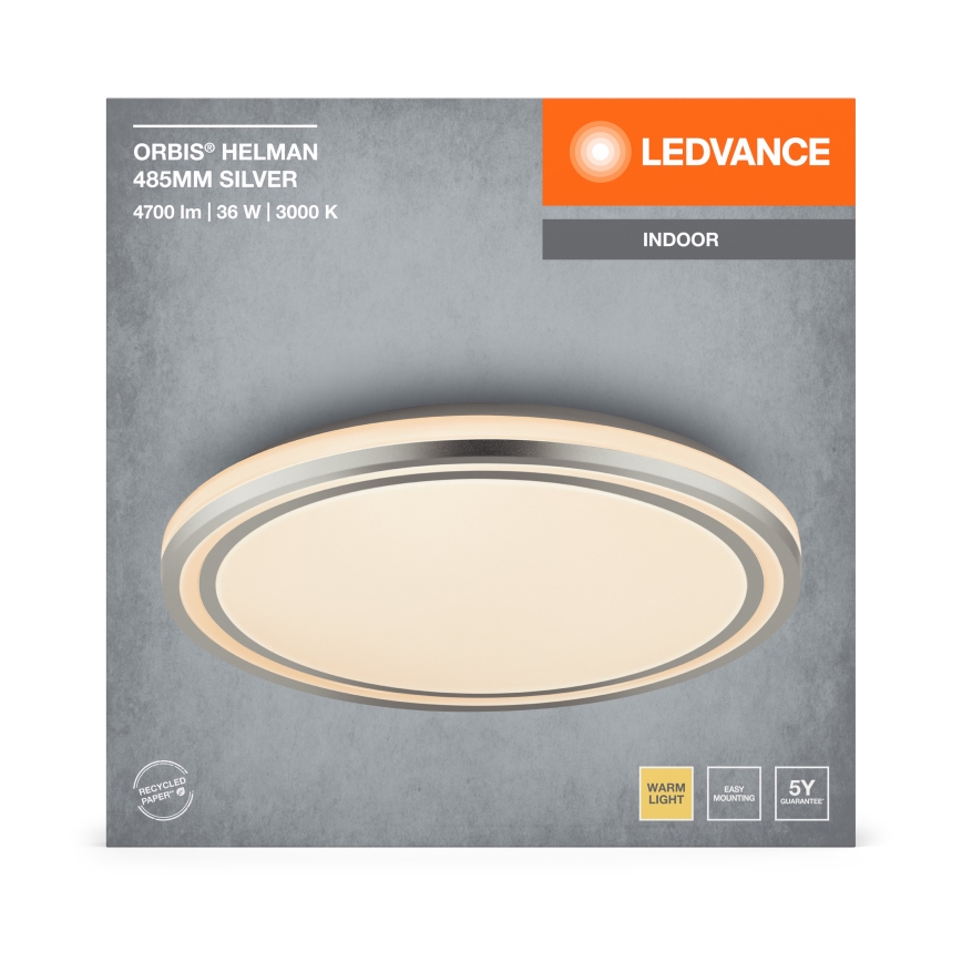 Ledvance - Iluminação de teto LED ORBIS HELMAN LED/36W/230V diâmetro 48,5 cm prateado