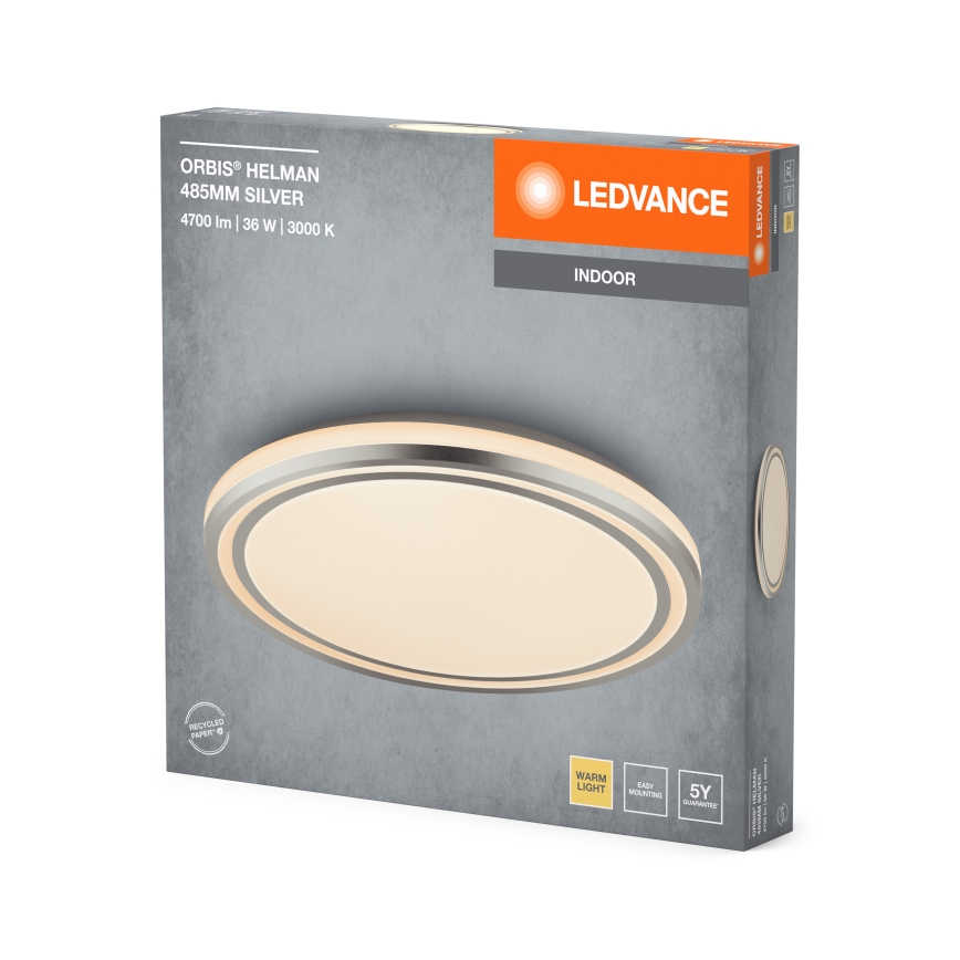 Ledvance - Iluminação de teto LED ORBIS HELMAN LED/36W/230V diâmetro 48,5 cm prateado