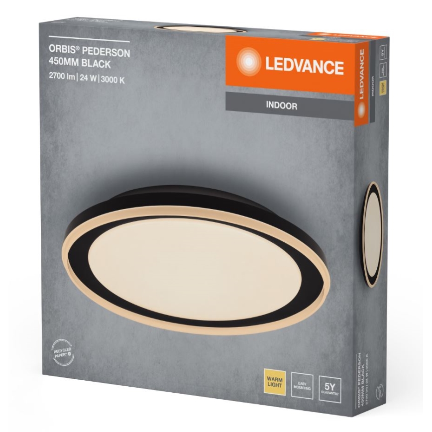 Ledvance - Iluminação de teto LED ORBIS PEDERSON LED/24W/230V diâmetro 45 cm preto