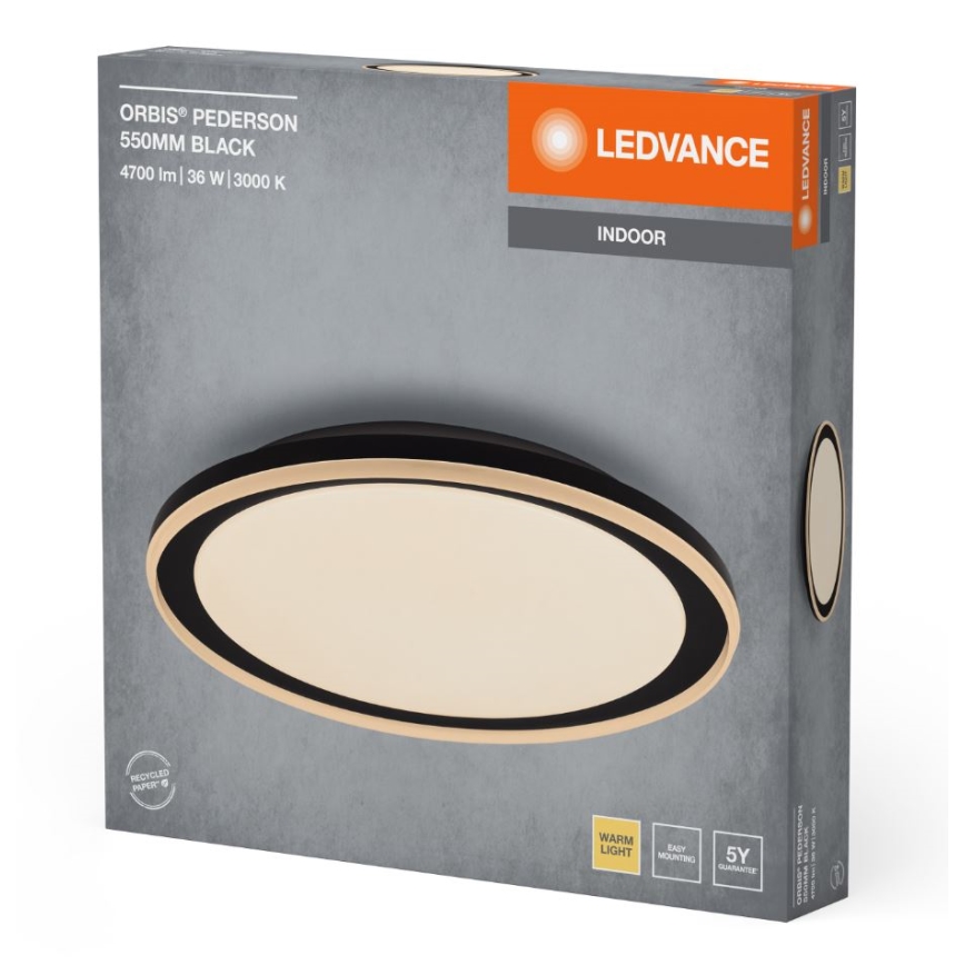 Ledvance - Iluminação de teto LED ORBIS PEDERSON LED/36W/230V diâmetro 55 cm preto