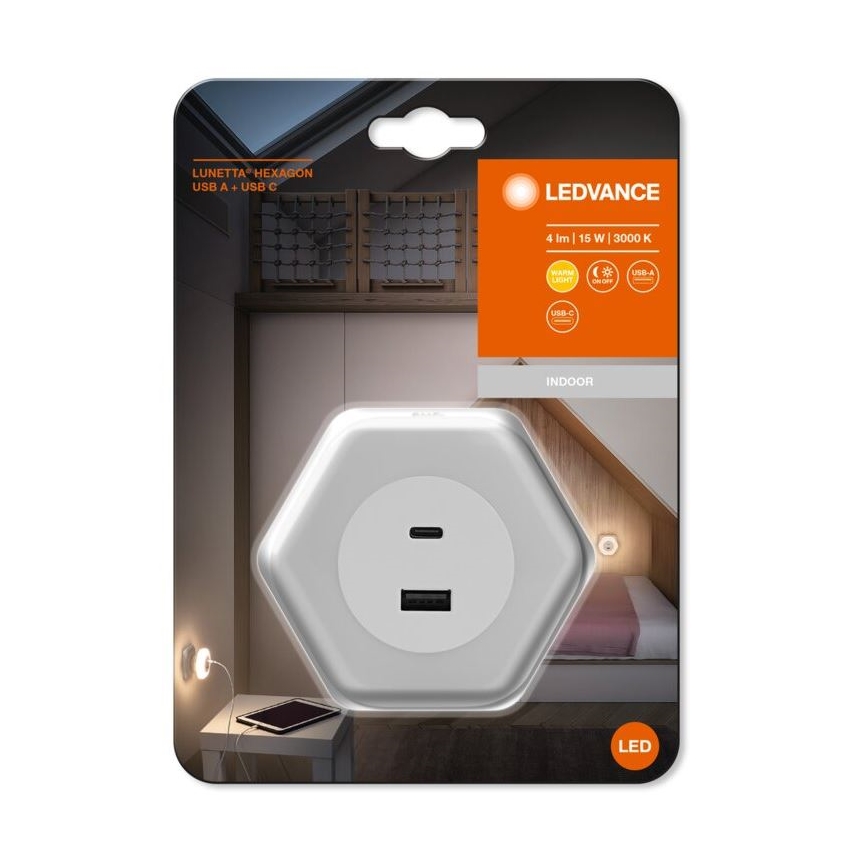 Ledvance - Iluminação de tomada de navegação LED com USB LUNETTA LED/15W/230V