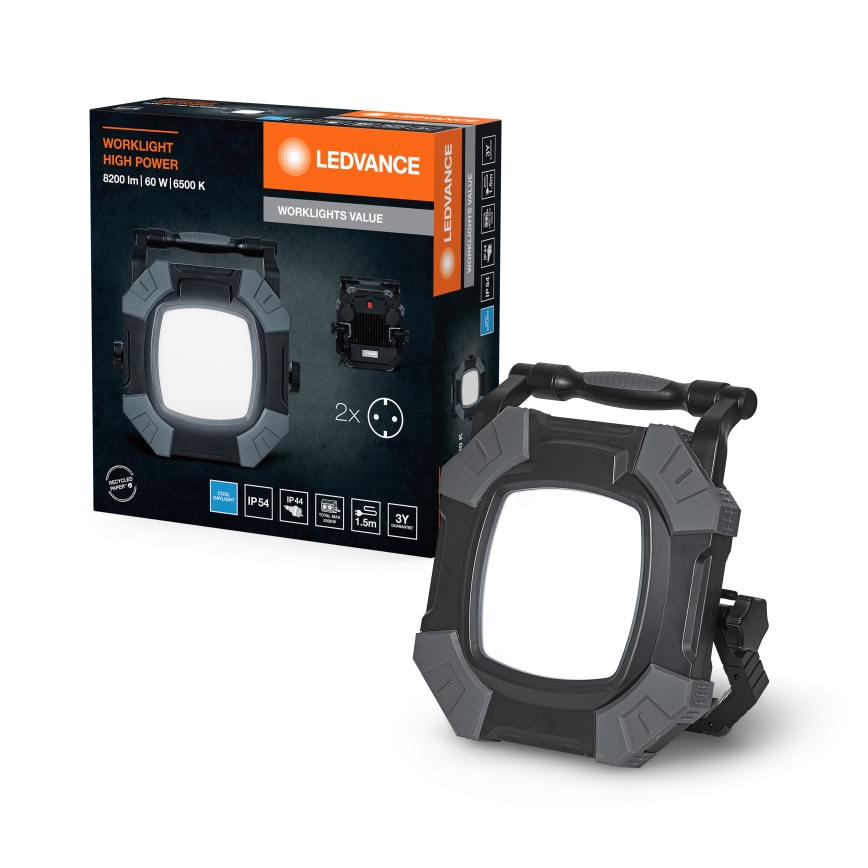 Ledvance - Iluminação de trabalho LED regulável com 2 tomadas WORKLIGHT VALUE LED/60W/230V IP54