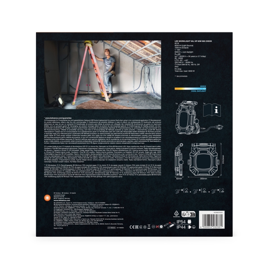 Ledvance - Iluminação de trabalho LED regulável com 2 tomadas WORKLIGHT VALUE LED/60W/230V IP54