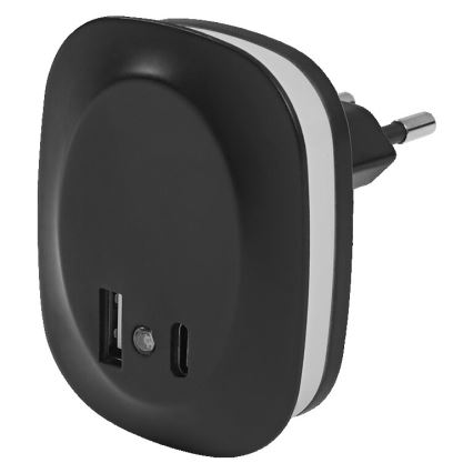 Ledvance - Iluminação noturna de tomada LED com sensor e USB LUNETTA LED/12,5W/230V 3000K preto
