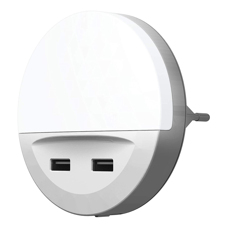 Ledvance - Iluminação noturna LED para tomada com sensor LUNETTA 2xUSB LED/13W/230V