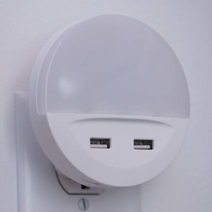 Ledvance - Iluminação noturna LED para tomada com sensor LUNETTA 2xUSB LED/13W/230V