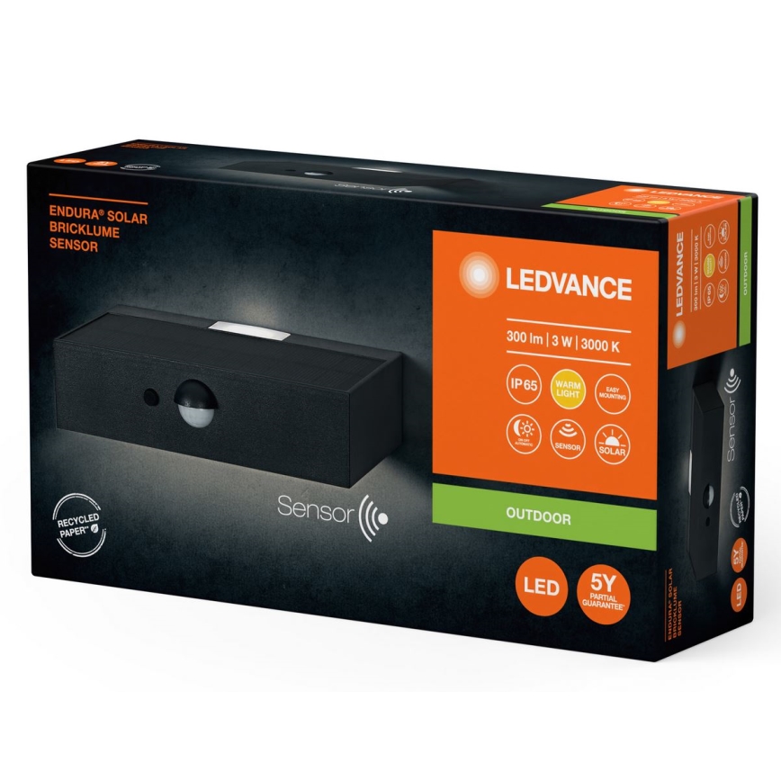 Ledvance - Candeeiro de parede LED solar com sensor de movimento e anoitecer ENDURA SOLAR LED/3W/4,2V 1200 mAh IP65