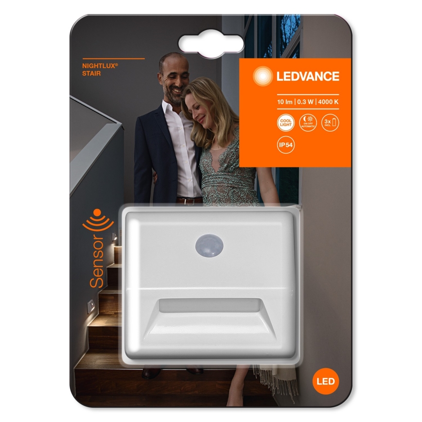 Ledvance - Luz de escadas LED com sensor NIGHTLUX LED/0,25W/3xAAA IP54