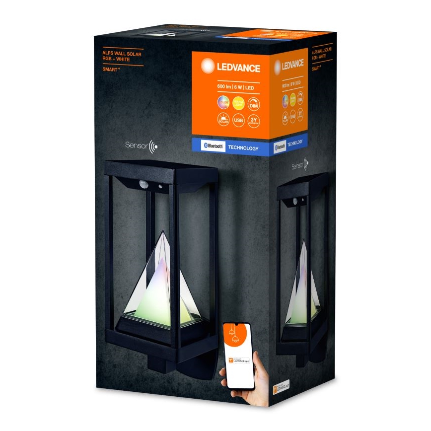 Ledvance - Candeeiro solar de parede LED RGBW regulável com sensor de movimento e anoitecer SMART+ ALPS LED/6W/3,7V 2200 mAh 3000K IP44