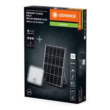 Ledvance - Projetor solar LED regulável com sensor FLOOD SPLIT LED/30W/6,4V 5000 mAh IP65 + controlo remoto