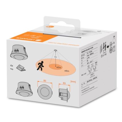 Ledvance - Sensor de movimento por infravermelhos embutido FLUSH 230V branco