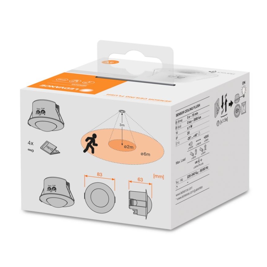 Ledvance - Sensor de movimento por infravermelhos embutido FLUSH 230V branco