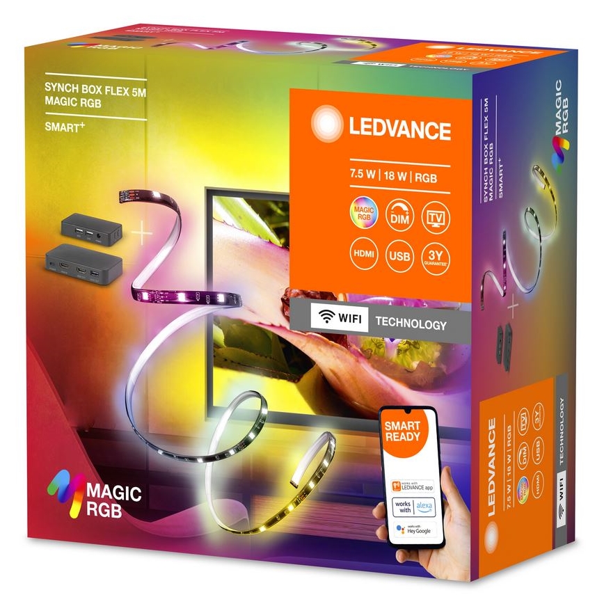 Ledvance - Tira LED RGB com regulação para TV SYNCH BOX FLEX SMART+ MAGIC 4,5m LED/18W/230V Wi-Fi