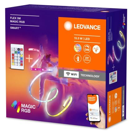 Ledvance- Tira LED RGB com regulação SMART+ MAGIC FLEX 3m LED/15,5W/230V Wi-Fi + comando