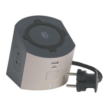 Legrand 049402 - Separador de tomadas com interruptor 2Z Tipo E + USB-A + USB-C e carregamento sem fios 10W 2m castanho