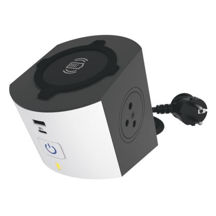 Legrand 049412 - Separador de tomadas com interruptor 2Z Tipo E + USB-A + USB-C e carregamento sem fios 10W 2m branco