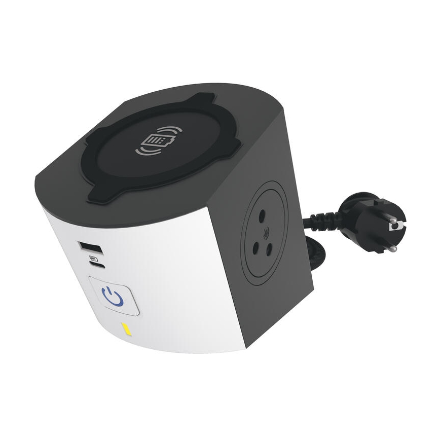 Legrand 049412 - Separador de tomadas com interruptor 2Z Tipo E + USB-A + USB-C e carregamento sem fios 10W 2m branco