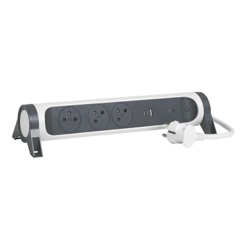 Legrand 049416 - Cabo de extensão com interruptor 3Z Tipo E + USB-A + USB-C 1,5m